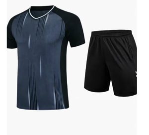 Camiseta de Fútbol para Hombre, Cuello en V, Azul Oscuro, Transpirable, con Estampado 3D, Personalizable con Nombre de Equipo, Pantalones Cortos Deportivos con Cintura Elástica Negra - Product Image 4