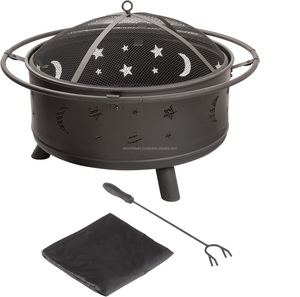 Pure Garden Black Foyer d'extérieur à bois avec écran, poker et couvercle Foyers d'extérieur pour jardin, terrasse ou patio - Product Image 1