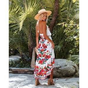 Vestido Maxi Sexy con Escote Profundo en V, Volantes y Diseño Asimétrico, Elegante para Fiestas, Transpirable, 100% Algodón, para Todas las Temporadas - Product Image 3