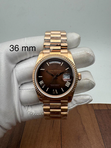 Montre mécanique 36 mm en or rose avec cadran marron, lunette cannelée, haute qualité, luxe, édition limitée, style hip-hop vintage, mouvement automatique ETA - Product Image 2