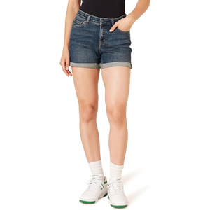 <b>Women's</b> High Waist Denim <b>Shorts</b> Cuffed Hem Solid Color Casual Summer Wear Pocket Design Regular Fit Blue - Product Image 1