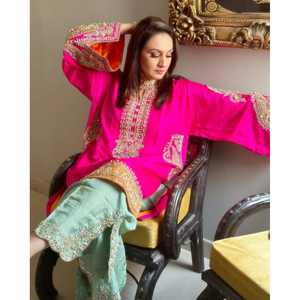 Ensemble de vêtements de fête pour femmes brodées Plazzo Top et Dupatta - Product Image 4