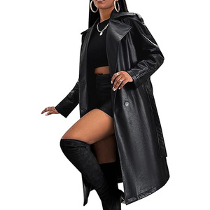 Manteau en cuir pour femme de qualité supérieure, design décontracté, style long avec ceinture, disponible en taille personnalisée, coupe régulière, manteaux longs en cuir pour femme - Product Image 5