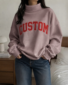 Sweat-shirt à col montant pour femme, coupe oversize, en mélange de coton, à manches longues, doux, décontracté, pour le quotidien, style streetwear, tendance - Product Image 1