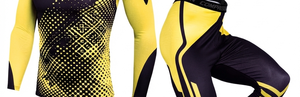 Ensemble de vêtements de sport pour homme, noir et jaune, compression, manches longues, pantalon long, séchage rapide, imprimé par sublimation, tenue d'entraînement fitness - Product Image 6