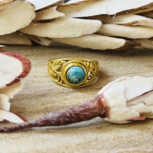 Trendy wholesale <b>Turquoise</b> Brass <b>Ring</b> 18k Gold Plated Floral Leaf <b>ring</b> Statement Bohemian Vintage <b>Ring</b> Handmade <b>Ring</b> For Women - Product Image 1