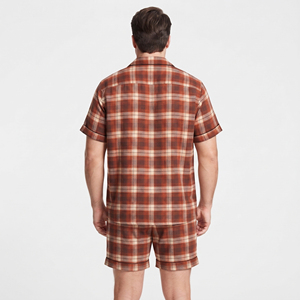 Conjunto de Pijama para Dormir de Manga Corta y Pantalones Cortos para Hombre, Talla Grande, Camisa de Franela con Botones y Pantalones Cortos con Cordón - Product Image 3