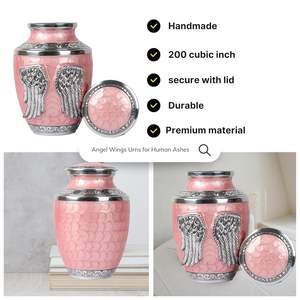 Urne funéraire en aluminium avec motif d'ailes d'ange, finition émail rose, décorative, pour adulte, pour enterrement ou crémation. - Product Image 4