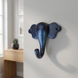 Crochet mural en fer forgé noir avec motif éléphant, crochet simple pour vêtements, fixation murale - Product Image 3