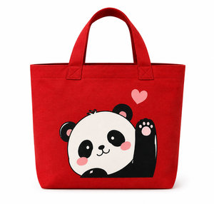 Bolso de mano de lona roja AMANI con estampado de panda lindo para mujer, estilo moderno para viajes y compras, para todas las estaciones - Product Image 1