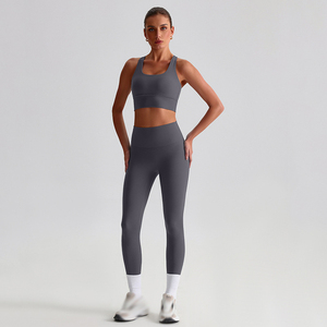 Nouveautés : Ensemble de leggings de yoga pour femmes en polyester/coton, respirant, uni, tenue de sport 2 pièces, taille élastique - Product Image 2