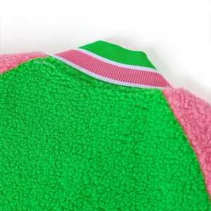 AKA Sherpa Bomber <b>Jacket</b> Green Pink Fleece Chenille Embroidery Greek Letter <b>Women</b> Winter Coat Premium Quality <b>Zip</b> <b>Up</b> Outerwear - Product Image 3