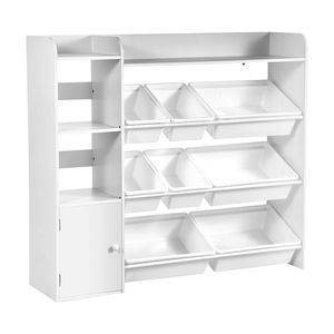 4-Tier 8-Bin bambini giocattolo organizzatore di plastica bianca flessibile armadio per stanza studio camera da letto sala giochi aula - Product Image 1