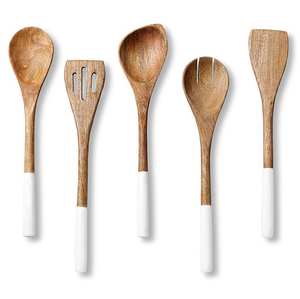 Ensemble de cuillères de cuisine en bois naturel avec spatule, louche et cuillère à mélanger pour collection d'ustensiles de cuisine - Product Image 2
