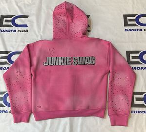 Sweat à capuche en molleton de coton style streetwear, imprimé DTF effet soleil délavé, avec tirette de fermeture éclair personnalisée et strass tendance effet vieilli - Product Image 5