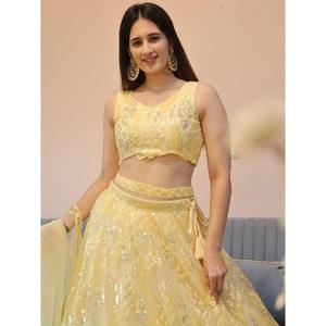 ชุดตาข่ายผ้าเลื่อมสีเบจสวยงามชุดสำหรับต้อนรับ lehenga choli กับ dupatta - Product Image 2