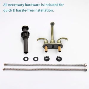 Rubinetto da Bagno a 2 Maniglie Stile Cigno da 4 Pollici, Finitura Oro Spazzolato con Aeratore e Scarico a Scomparsa, Accessorio per Lavabo con Tubi di Alimentazione - Product Image 4