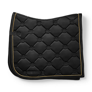 Manta de Silla de Montar Acolchada Negra para Doma Clásica, Forro de Poliéster Polar, Ribete Dorado, Personalizada por Sublimación, Profesional para Equitación - Product Image 4