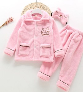 Ensemble de pyjamas en polaire pour enfants, manches longues, imprimé chat de dessin animé, vêtements de nuit d'hiver pour filles et garçons, vêtements thermiques confortables pour la maison - Product Image 1