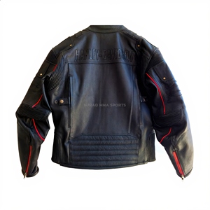 Mens Genuine Leather Winter Motorcycle <b>Jacket</b> with Zipper Closure Formal Style Solid Pattern Custom Logo <b>Patch</b> - Product Image 2