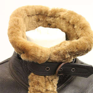 Men Genuine <b>Leather</b> Biker Jacket <b>With</b> <b>Fur</b> Collar And Cuffs Windproof Winter <b>Coat</b> Regular Fit Zipper Closure Solid Color - Product Image 5