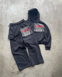 Ensemble de survêtement unisexe personnalisé avec logo brodé, coupe ample, délavé à l'acide, effet soleil, pantalon de jogging épais et évasé, sweat à capuche et pantalon de survêtement - Product Image 6