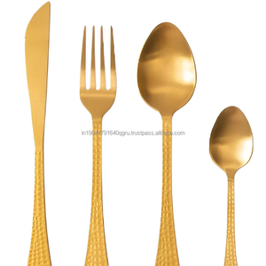 Premium Hammered Pattern Design Dishwasher-<b>Safe</b> Spoon <b>Knife</b> and Fork 4 pcs Sets for Home Party Restaurant - Product Image 1