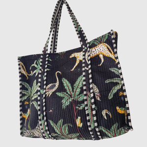 Bohemian Cotton Tote Bag With <b>Leopard</b> <b>Print</b> And Tropical Pattern Open Top Design For Shopping All Seasons - Product Image 3