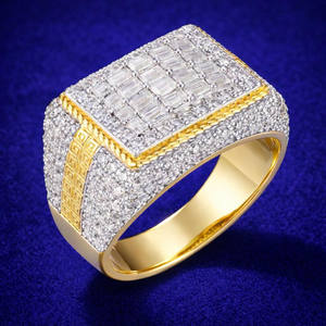 925 Sterling <b>Silver</b> Baguette and Round Cut Moissanite Diamond Signet <b>Ring</b> Hip Hop Style <b>Statement</b> <b>Ring</b> for Unisex Gift Jewelry - Product Image 1