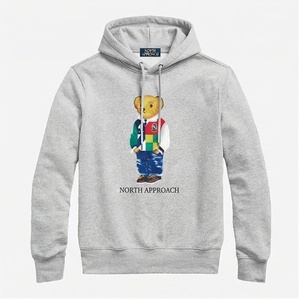 North Approach Men's Hooded Sweatshirt Gray <b>Bear</b> Print Casual Cotton <b>Hoodie</b> Regular Fit Autumn Wear - Product Image 1