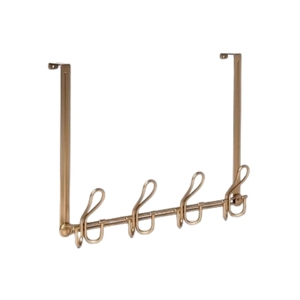 Custom Metal Over the Door Organizer <b>Rack</b> 4 Double <b>Hooks</b> Metal Gold Coat Hanger Space Saving Hanging <b>Rack</b> for Home Storage - Product Image 1