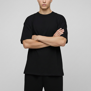 Camiseta de Hombre de Alta Calidad, Corte Holgado, 180g, 100% Algodón, Talla Grande, Color Negro Sólido, con Logotipo Personalizado, Estilo Hip Hop, Transpirable - Product Image 2