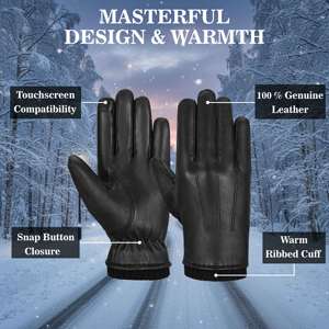 Gants de conduite en cuir noir isolés thermiquement pour la protection contre le froid hivernal - Product Image 4