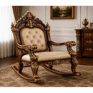 Sillón mecedora de madera de lujo estilo Maharaja antiguo, sillón con respaldo capitoné, juego de sillones decorativos marrones premium para sala de estar - Product Image 1