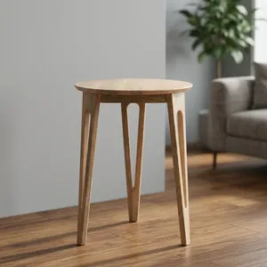 Modern <b>Round</b> Wood Side <b>Table</b> Scandinavian Design Handmade Living Room Furniture Three-Leg Base - Product Image 6