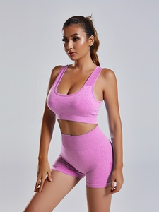 Women Sexy Blue Ribbed Two Piece Workout Set Racerback Crop Top and Scrunch Biker <b>Shorts</b> Flattering Figure Hugging Design - Product Image 2