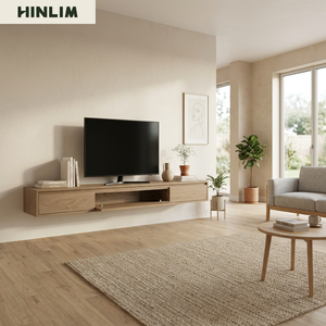Contemporary Wall Mounted Wood <b>TV</b> <b>Stand</b> Minimalist Modern Floating Design for Living Room 50-54 In <b>TVs</b> - Product Image 2