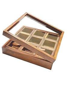 Exclusive Offer Square <b>Wooden</b> Masala <b>Box</b> with Spoon Custom Color Eco-Friendly Dishwasher Safe Designer Spice Container - Product Image 2