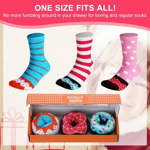 Customized Funny Donut Macaron Knitted Cotton Bamboo Crew Socks Eco-Friendly Anti-Bacterial Breathable Cute <b>Funky</b> Women - Product Image 3