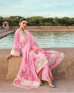 印度/巴基斯坦刺绣草坪最新系列3件套连衣裙热卖产品2022