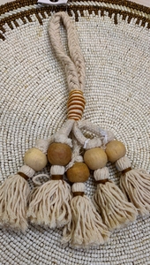 <b>Tassel</b> Decorative <b>Key</b> Ring With Wooden Beads And Cotton Fringe <b>For</b> Drawer Pull Handle - Product Image 5