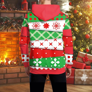 Sweat-shirt à capuche pour enfants avec imprimé cheval de Noël, motif rouge et vert, décontracté, hiver, avec design de chapeau de Père Noël - Product Image 2