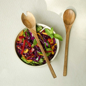 New Arrival Wooden Salad Server Spoon & Fork <b>Set</b> Stylish Cutlery Flatware Wooden Salad Server Restaurant Dining Tableware - Product Image 3