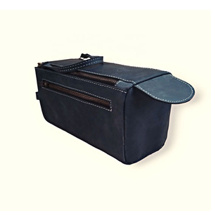 Leather <b>Toiletry</b> Bag Rectangle Portable Minimalist Design Brass Zipper Bathroom Use <b>Storage</b> Bag for <b>Toiletries</b> - Product Image 2