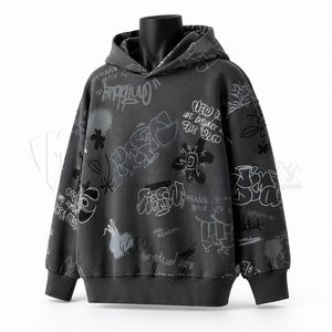 Sudadera con Capucha Extra Grande para Hombre, 100% Algodón, Felpa Francesa, Estampado a Mano, Estilo Casual Urbano, Corte Regular, Manga Larga, Otoño - Product Image 3