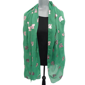 AKA Foil Applique Gauze Scarf Green Lightweight Fashion <b>Wrap</b> with <b>Pink</b> Foil Crest Print Soft Sorority Shawl for Women - Product Image 1