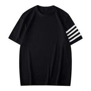 Camiseta con Logotipo Bordado para Hombre, Manga Corta con Diseño de Rayas, Tejido Waffle, Estilo Holgado y Resistente, con Diseño en Blanco - Product Image 4