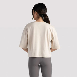 Top Corto de Punto para Mujer, Cuello Redondo, Manga Corta, Color Blanco Sólido, Corte Holgado, Estilo Minimalista, Transpirable, para Todas las Temporadas - Product Image 6