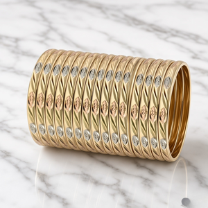 Bracelet ethnique pour femme en or, de luxe, à trois tons, texturé, design moderne, gravé CNC, de haute qualité, élégant, géométrique, ajouré - Product Image 4