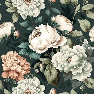 Papel Tapiz Autoadhesivo con Diseño Floral Vintage de Peonías en Verde Oscuro y Blanco, Decoración de Pared Fácil de Aplicar - Product Image 1